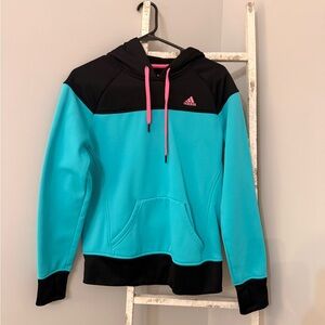 EUC Adidas climawarm Teal Hoodie with Pink and black accents  Accents